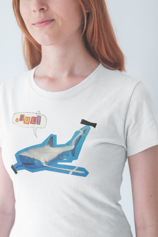 camiseta tiburón azul mujer