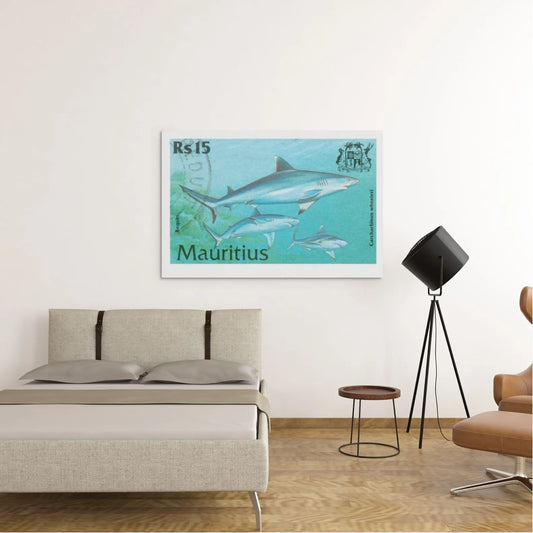 poster sello tiburón Carcharhinus Wheeleri Mauricio
