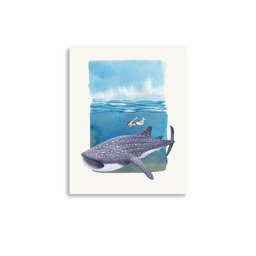 Poster ilustración tiburón ballena buceo