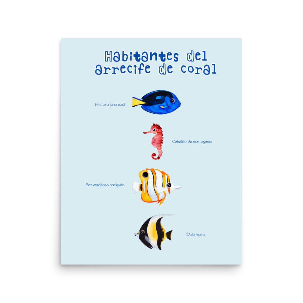 poster infantil peces arrecife de coral