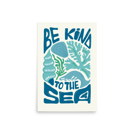 poster ilustración océano be kind to the sea