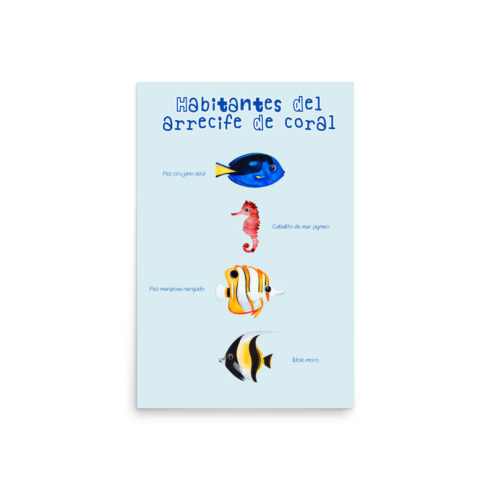 poster infantil peces arrecife de coral