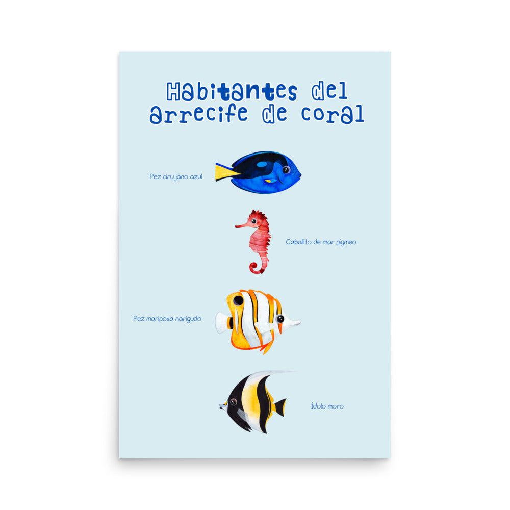 poster infantil peces arrecife de coral