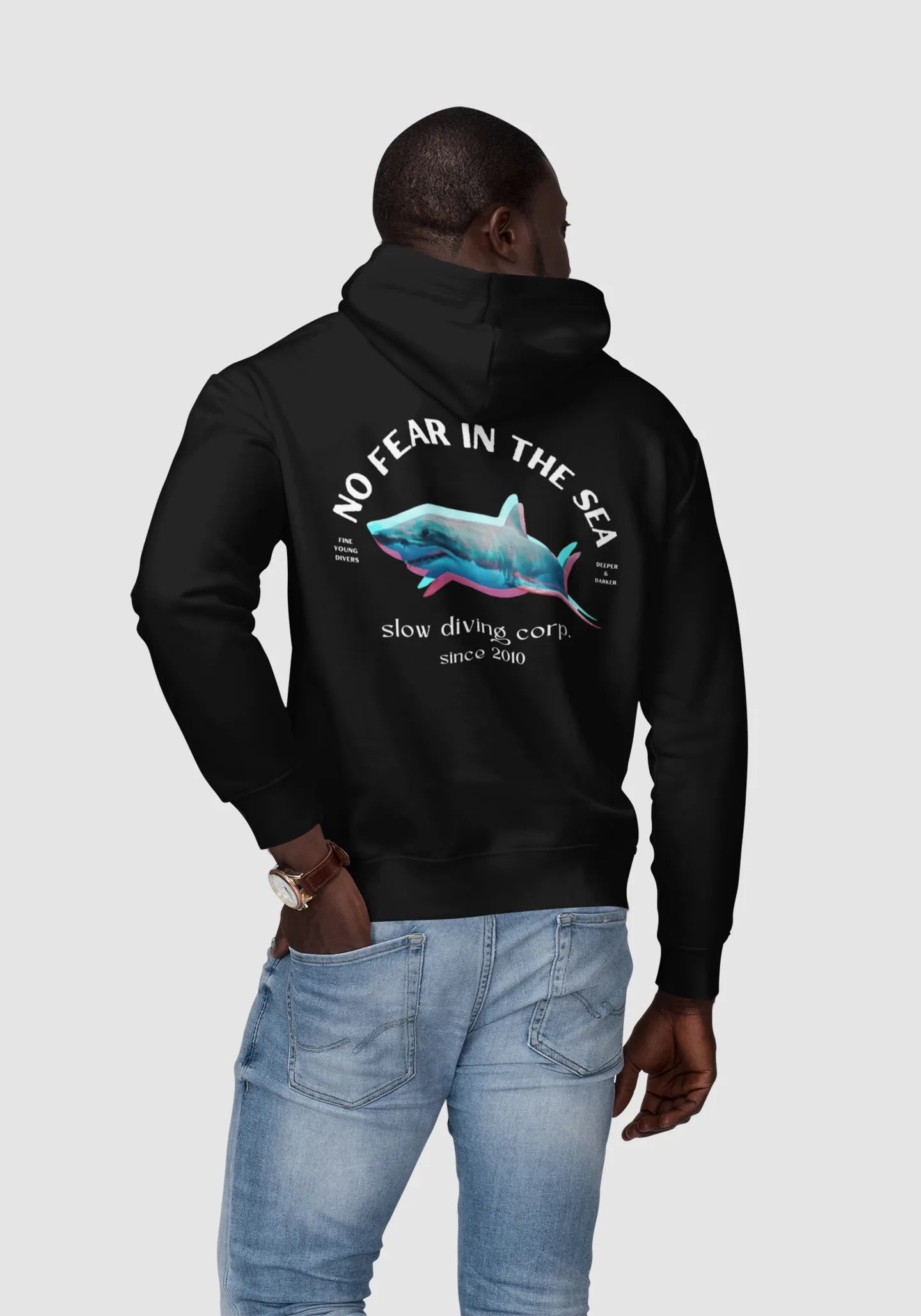 No Fear in The Sea Sudadera con Capucha Tibur n Blanco