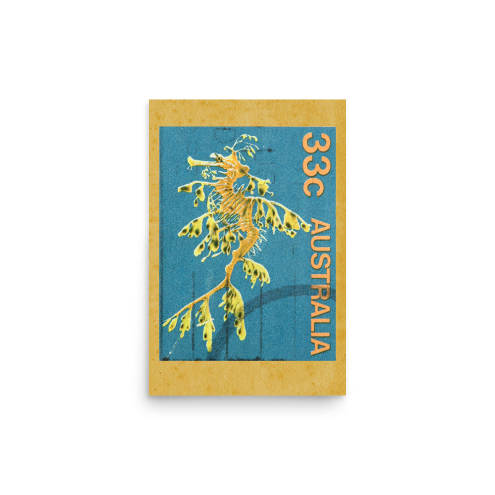 poster sello australia dragón marino de hoja