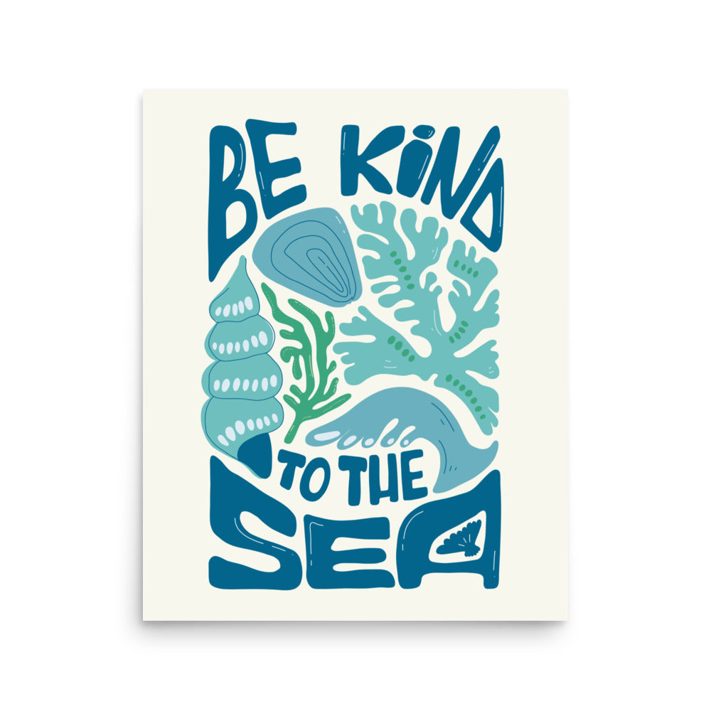 poster ilustración océano be kind to the sea