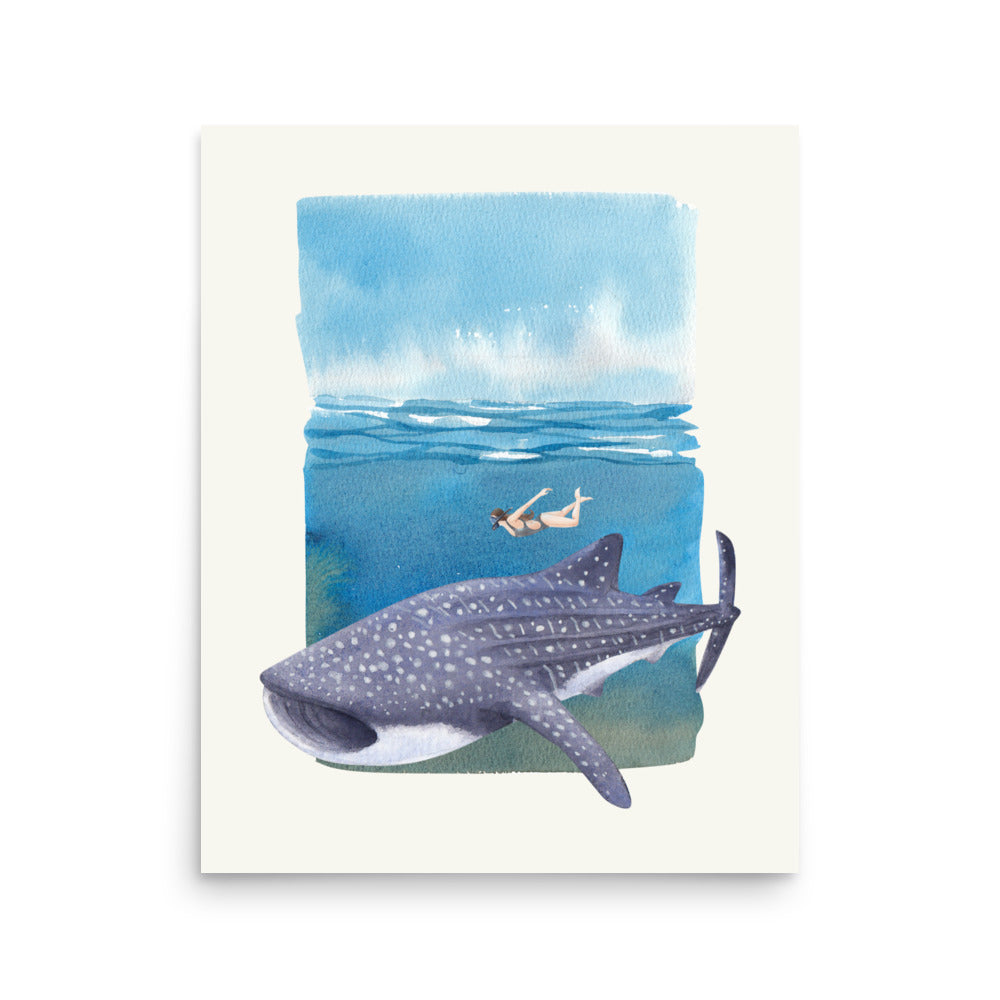 Poster ilustración tiburón ballena buceo