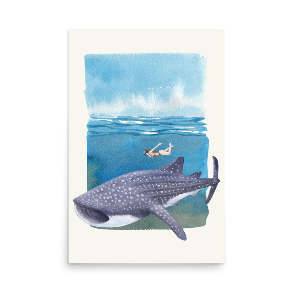 Poster ilustración tiburón ballena buceo