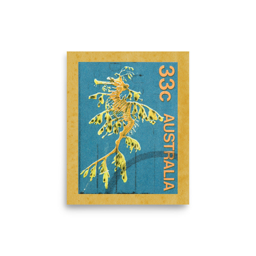 poster sello australia dragón marino de hoja