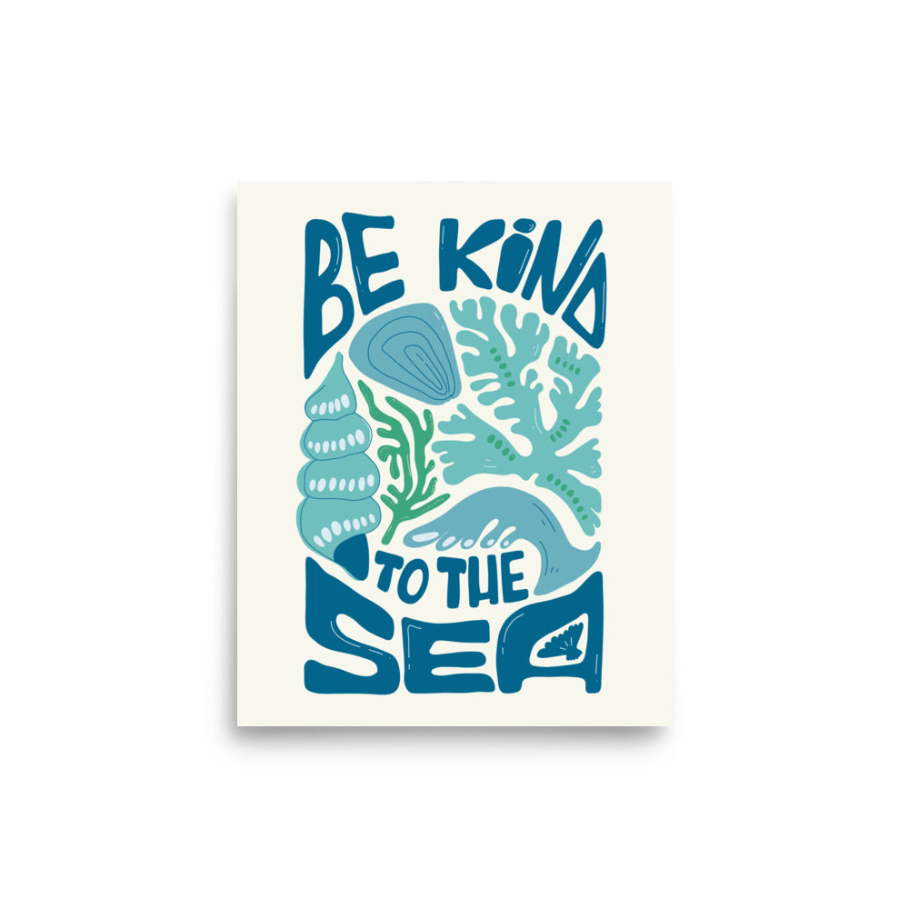 poster ilustración océano be kind to the sea