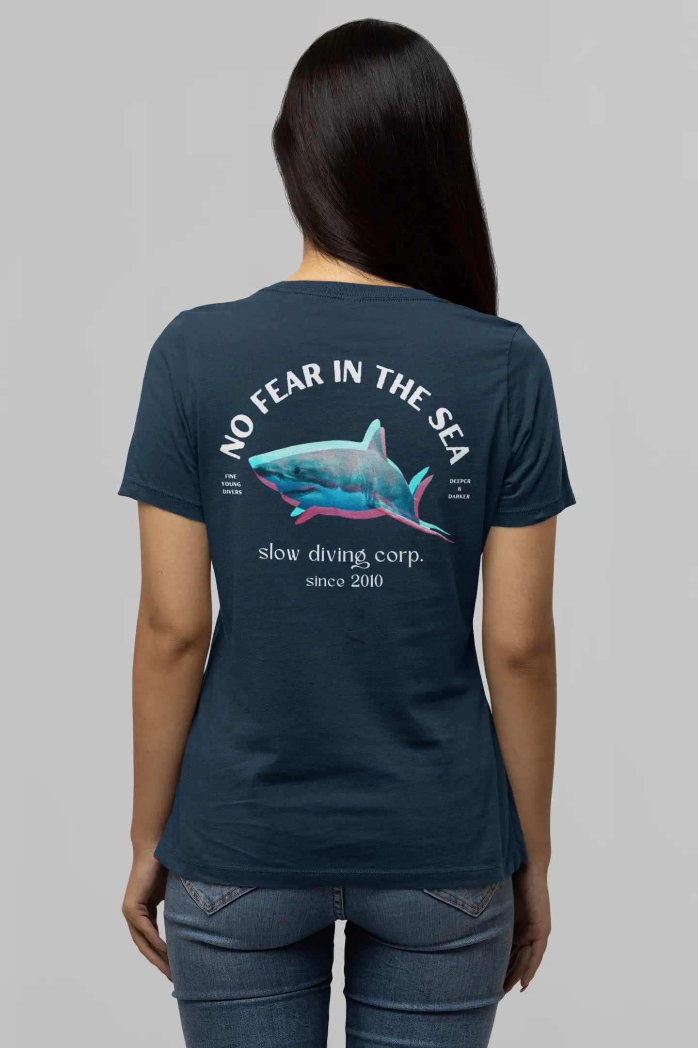 No Fear In The Sea Woman White Shark T-ShirtBack