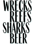wrecks reefs sharks beer divers t-shirt