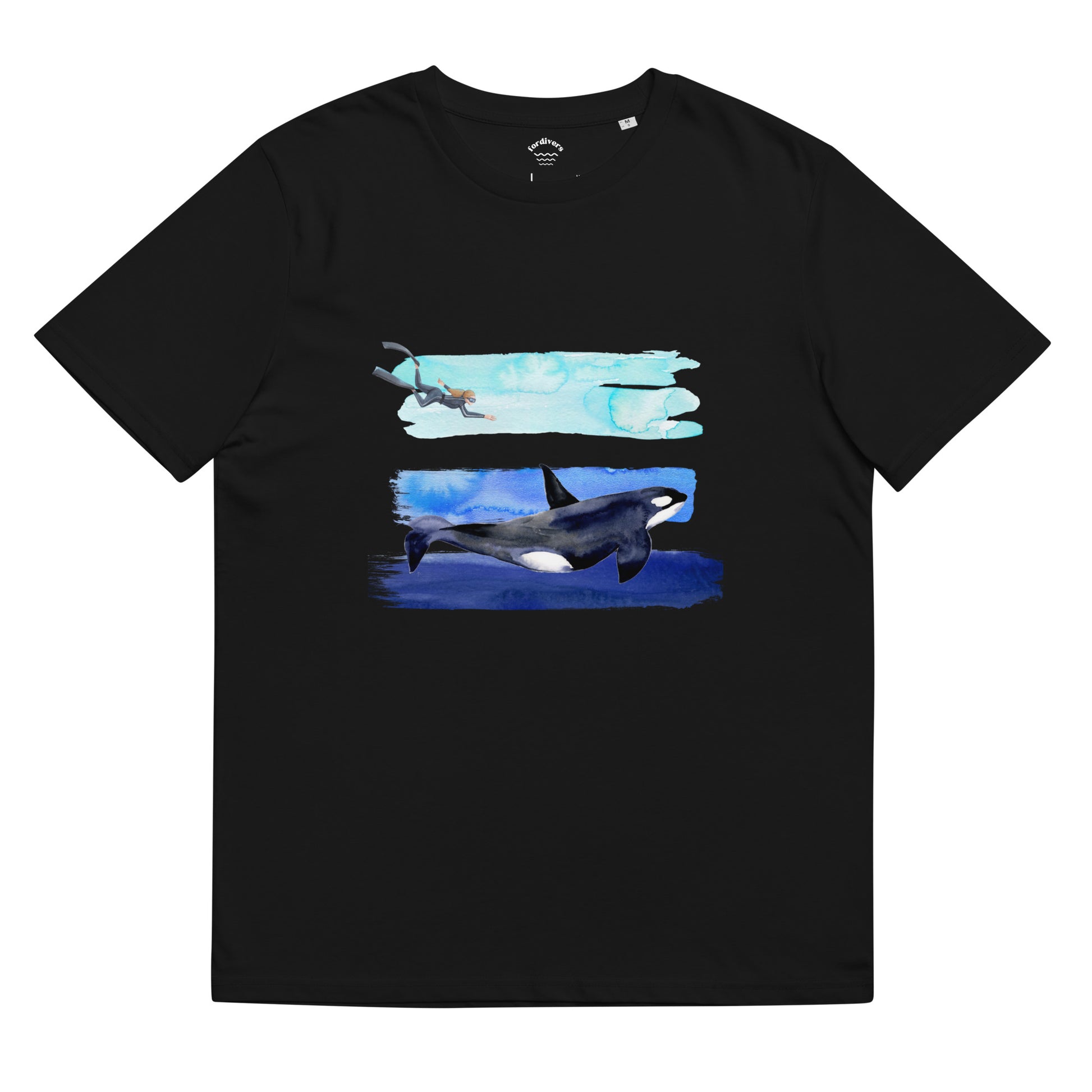 camiseta negra buceo con orcas