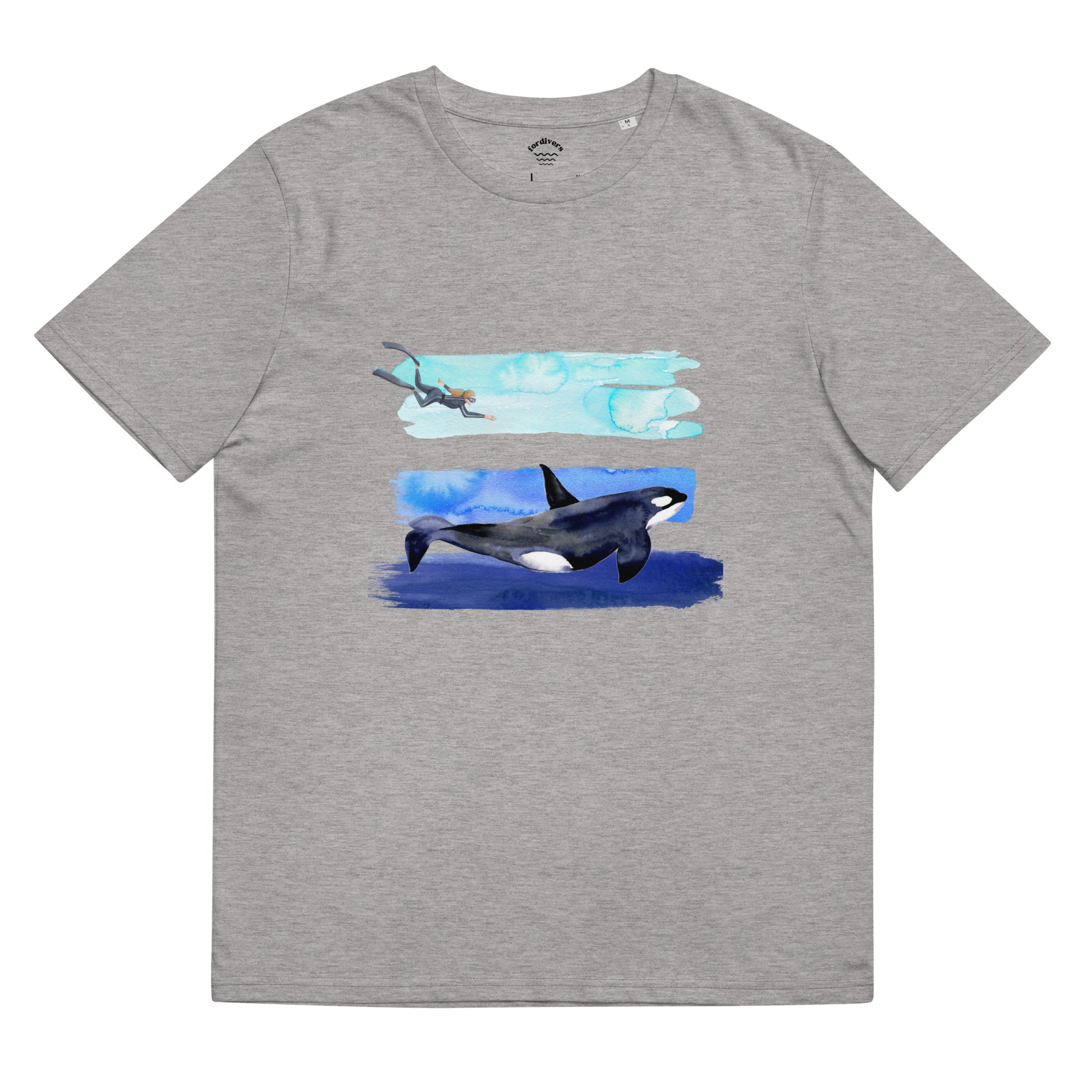 camiseta gris bucear con orcas